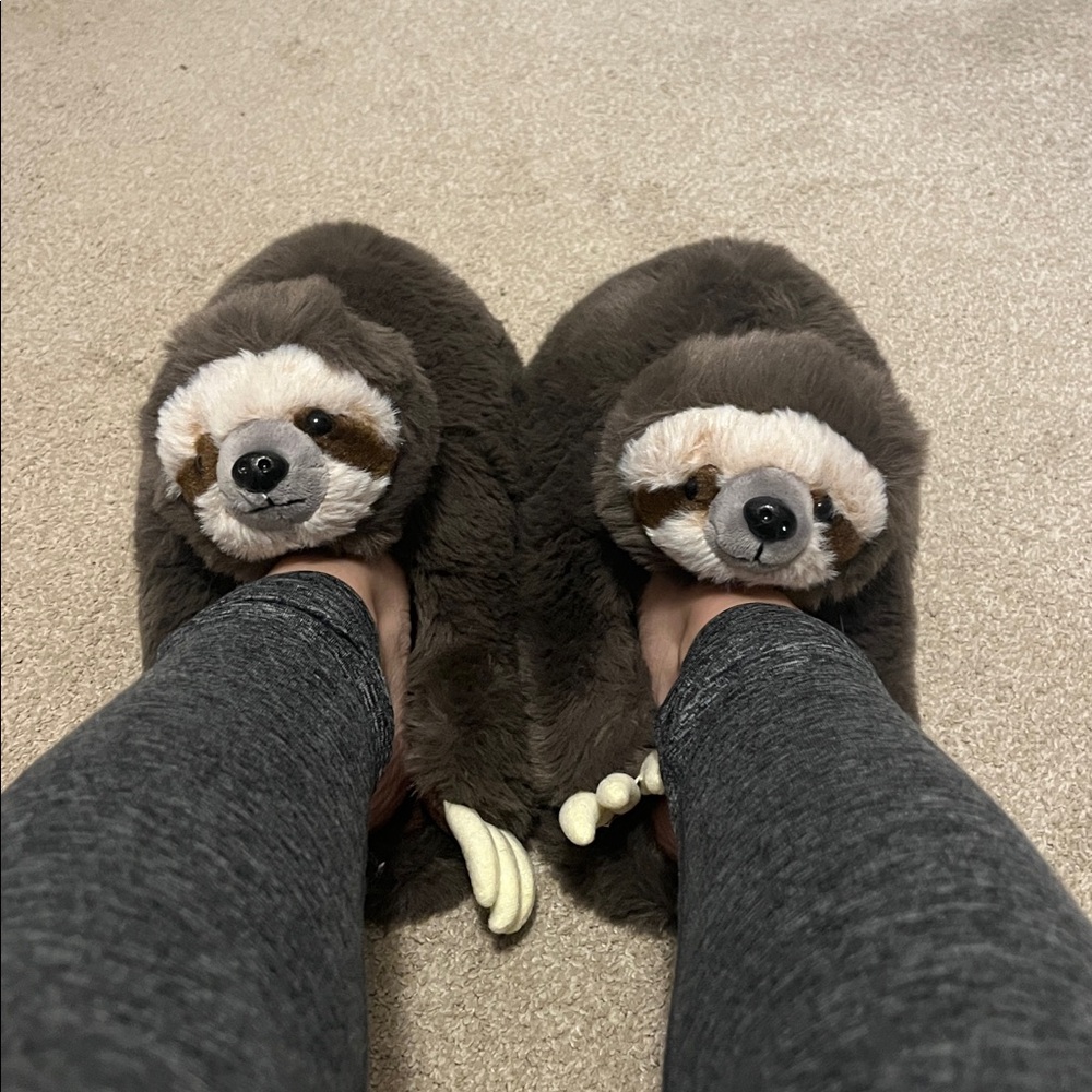 Cozy Sloth Plush Slippers - Brown and Cream
